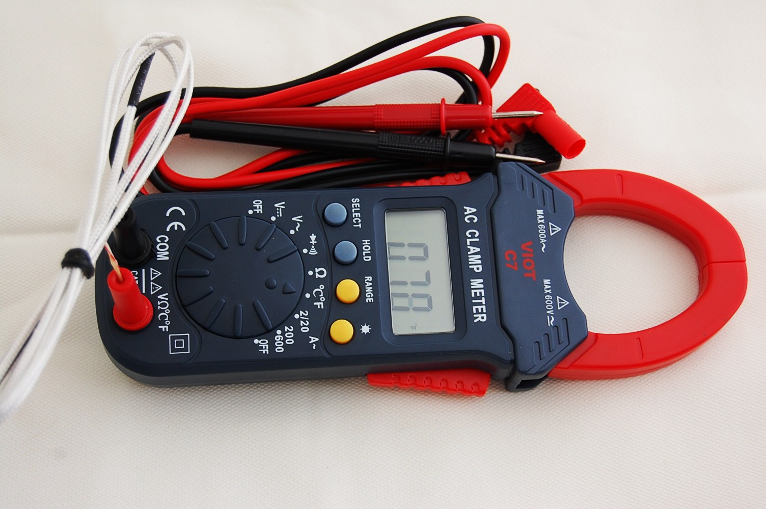 C7:Digital Clamp Meter Ammeter DMM Multimeter with K Type Thermocouple