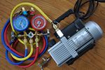 HVAC Field Service tool kit:Vacuum pump +Home Car AC R22 R134a Manifold Gauge Set +Port adapters quick couplers Can Tap