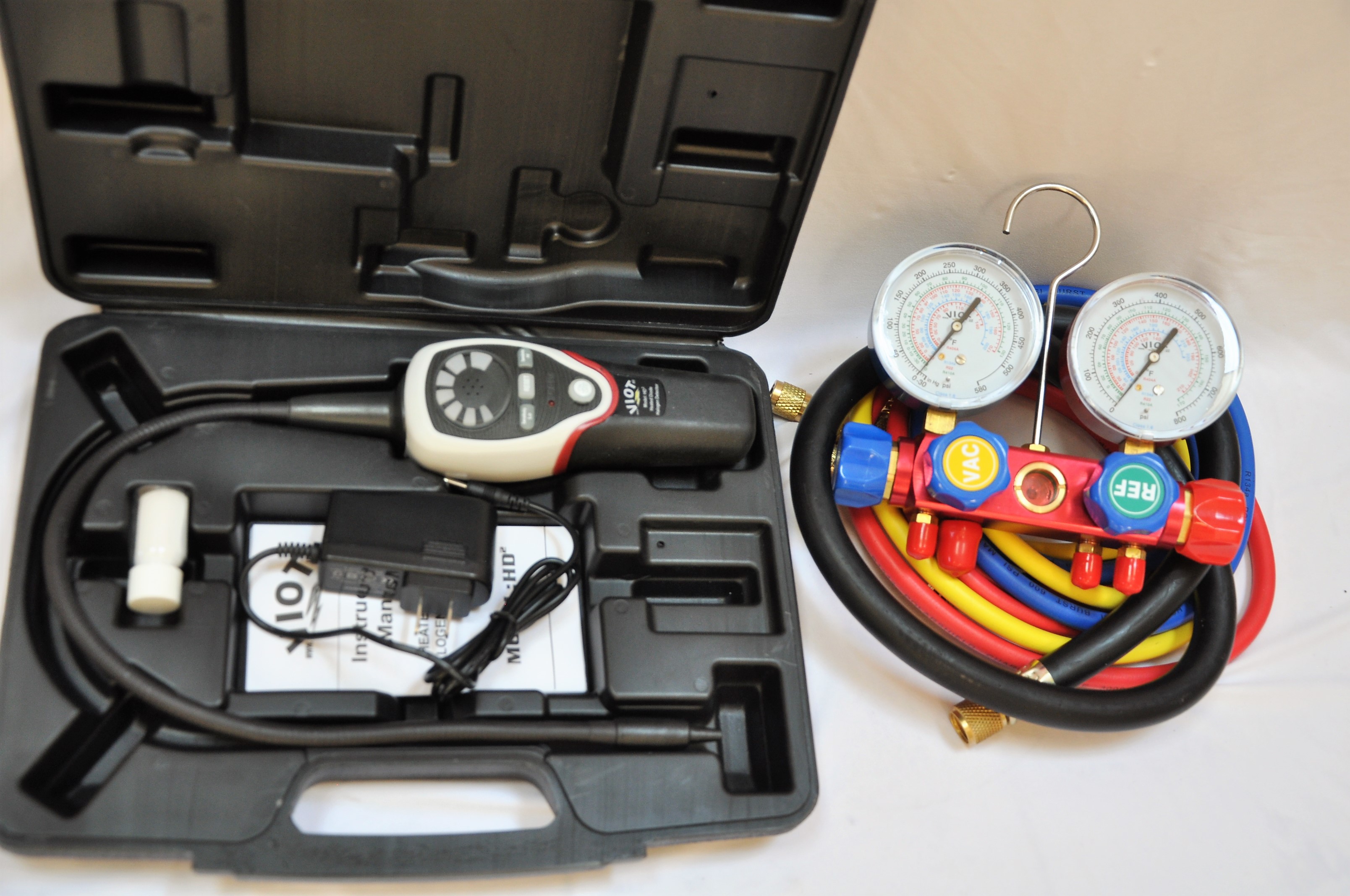 Professional Tool Kit:Maifold gauge set GM410V4 4-way/4-hoses, Leak Detector Heated Sensor