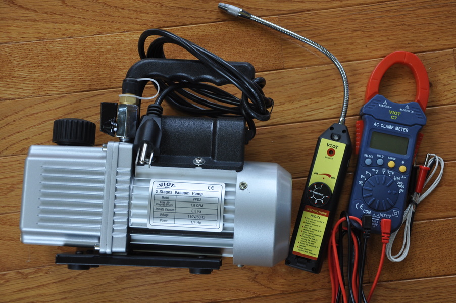 HVAC Tool Set Kit1: 2-Stage Deep Vacuum Pump VPD2 +Clamp meter C7 +Refrigerant Leak Detector HLD7A