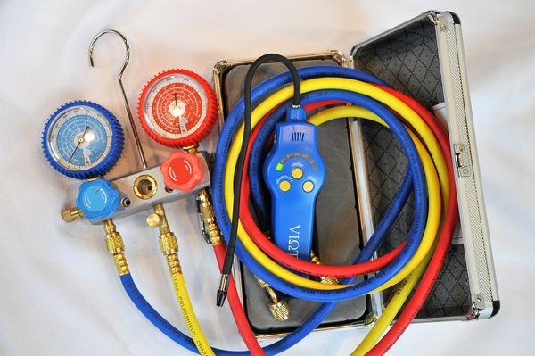 R410a R22 R134a Manifold gauge set GM410a+5ft hose set+Refrigerant Leak Detector HLD9