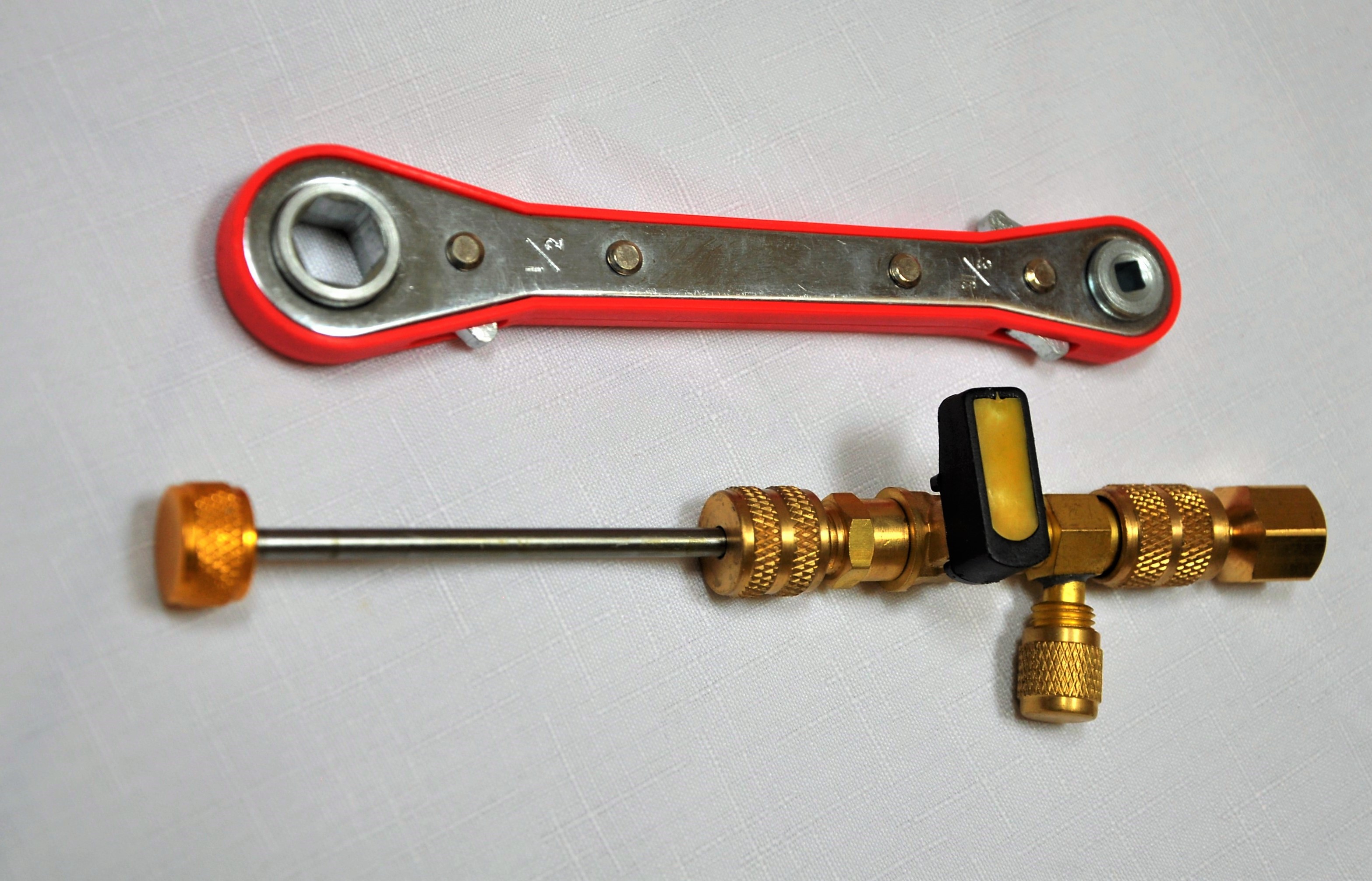 HVAC Tool Kit:Dual Schrader Valve Core Remover/Installer Port Wrench Square/Hex Head Combination