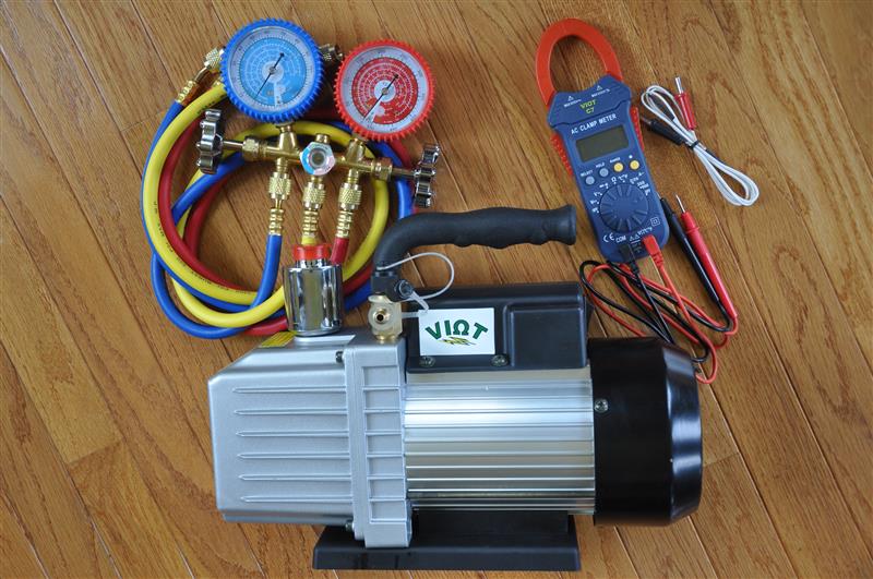 HVAC Tool Set Kit3: UPGRADED 2-Stage Deep Vacuum Pump VPD5+Clamp